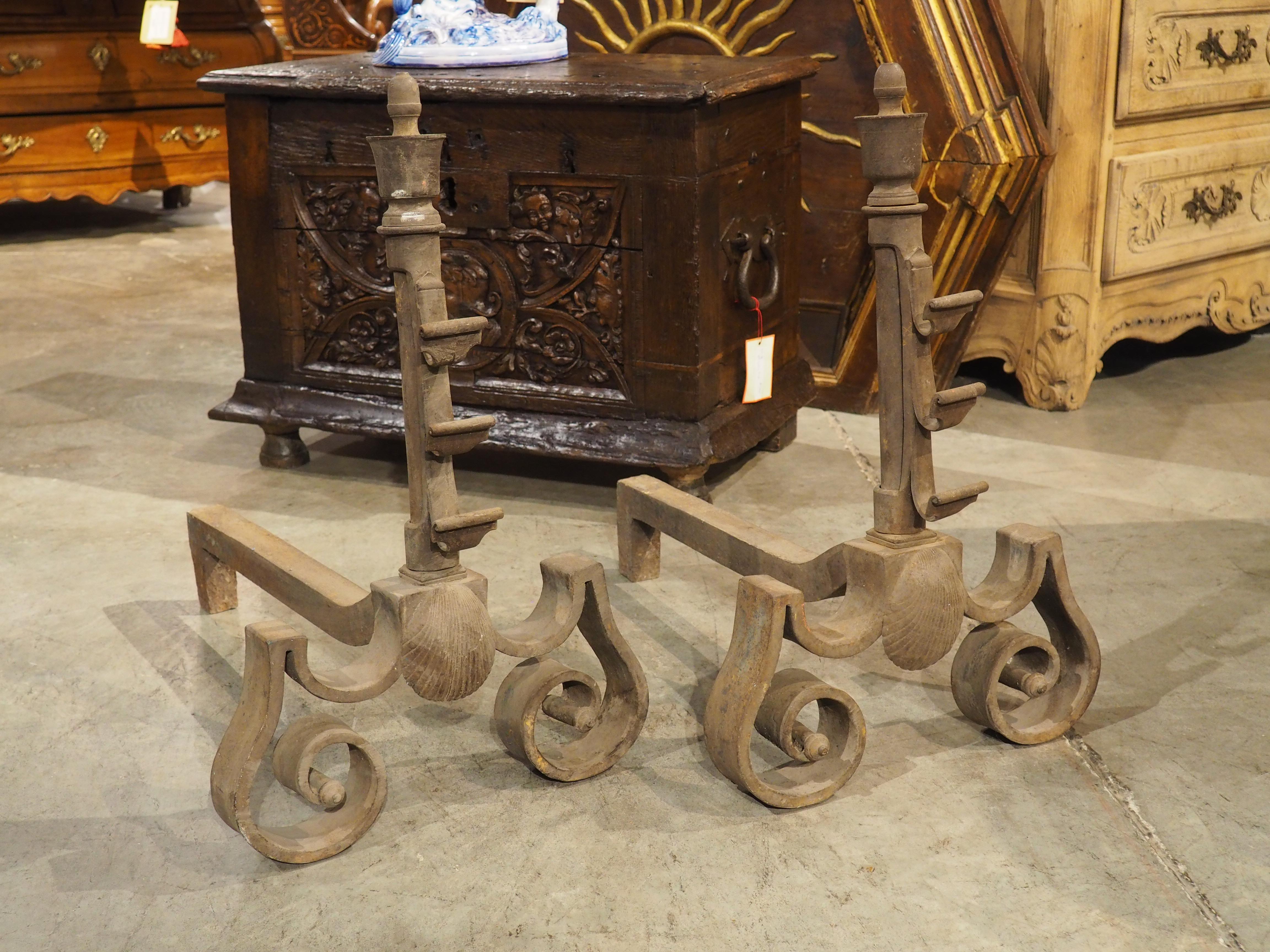 Pair of 18th Century Thickly Wrought Iron Chenets from France For Sale 10