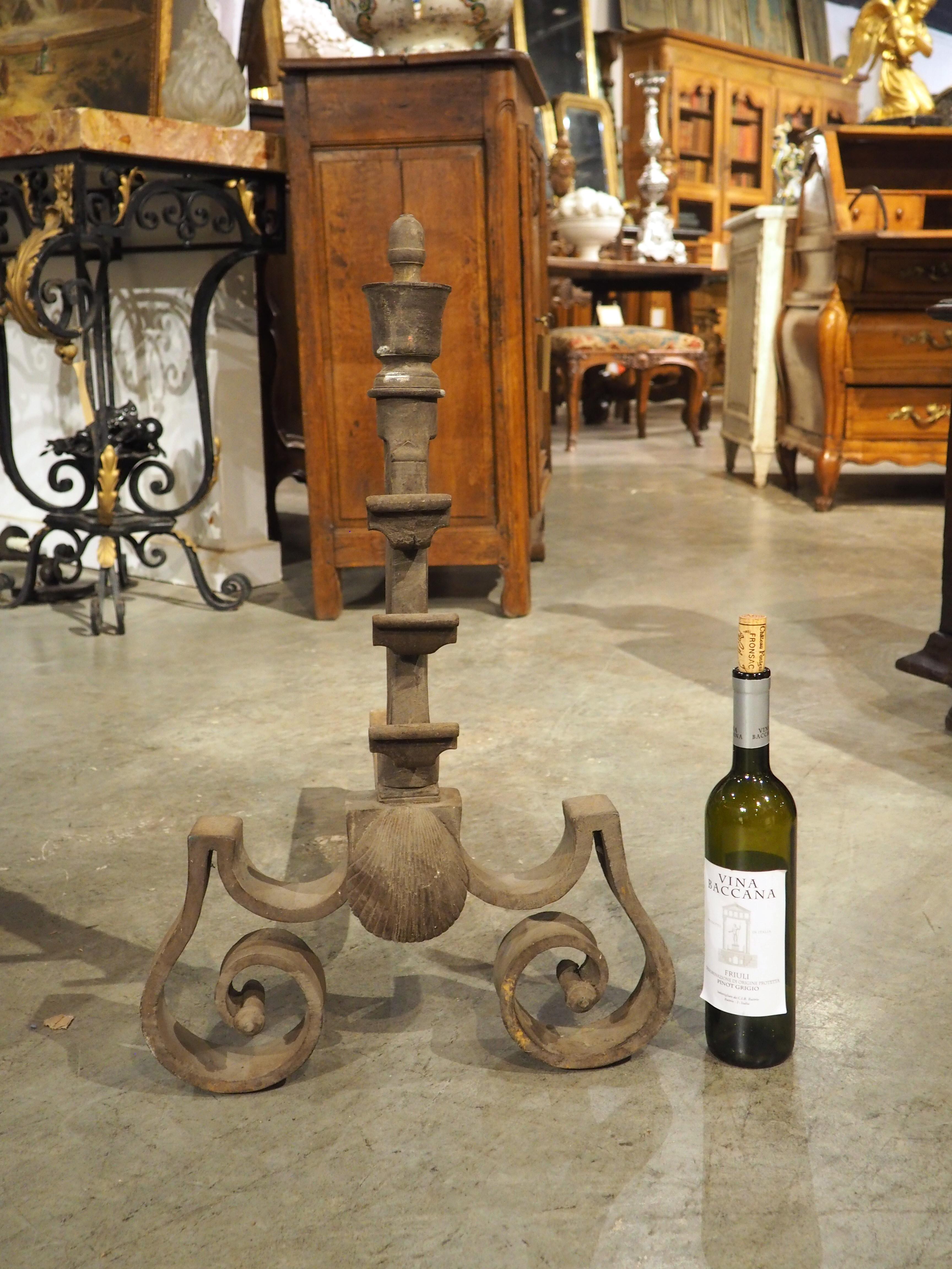 French Pair of 18th Century Thickly Wrought Iron Chenets from France For Sale