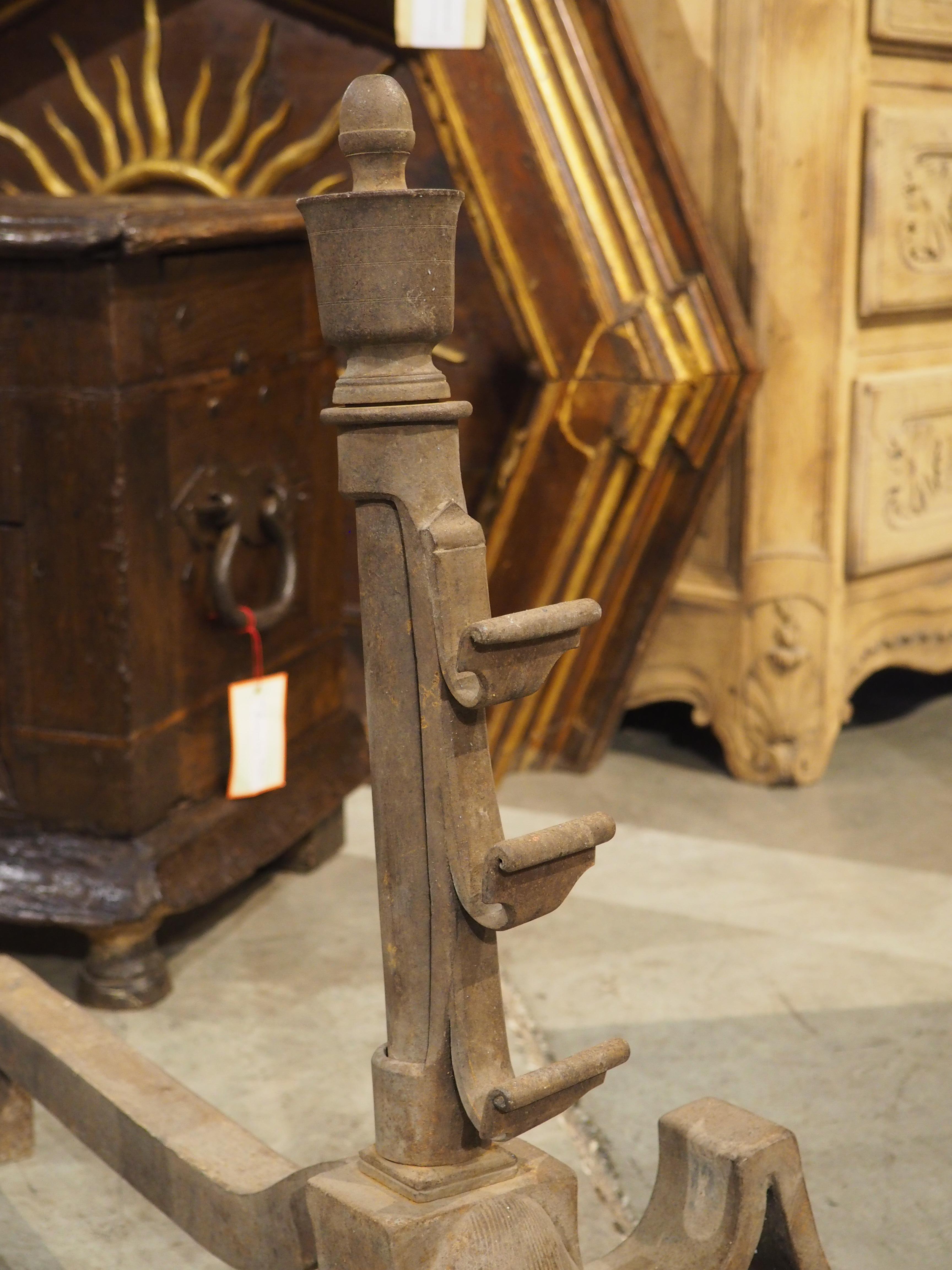 Pair of 18th Century Thickly Wrought Iron Chenets from France In Good Condition For Sale In Dallas, TX