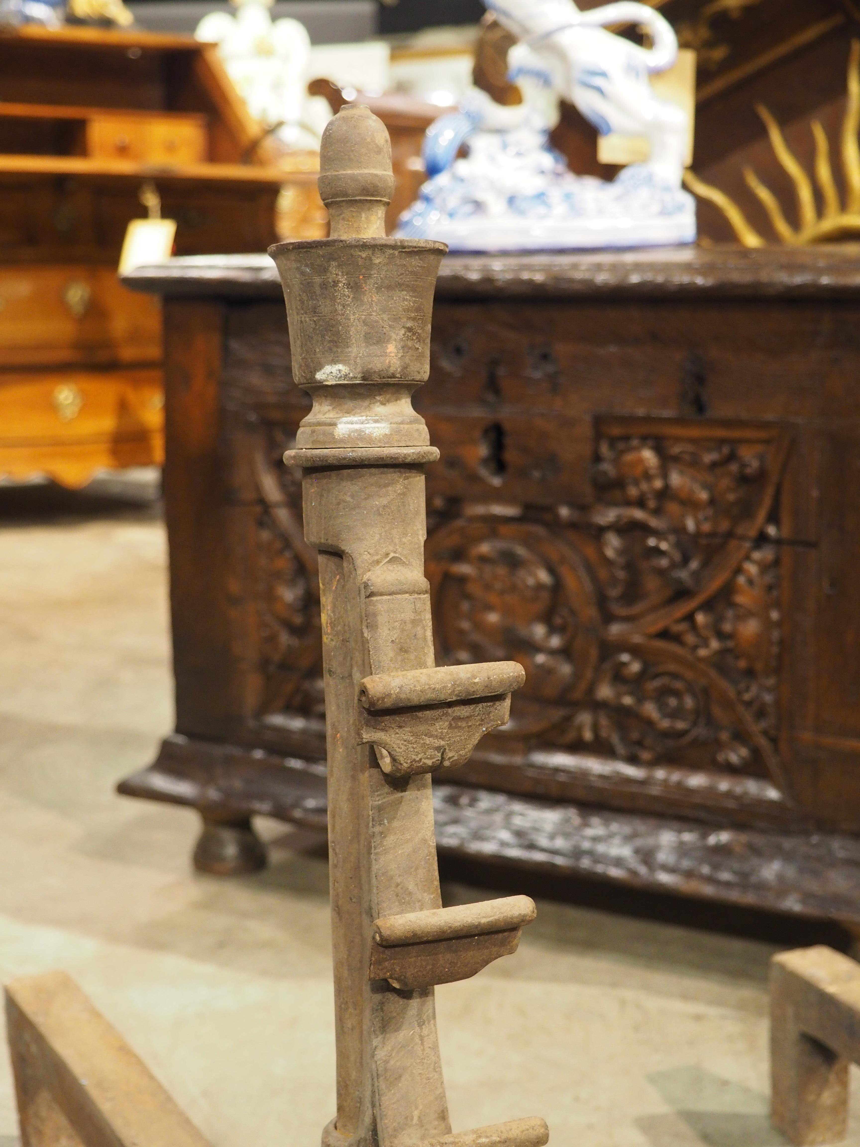 Pair of 18th Century Thickly Wrought Iron Chenets from France For Sale 1