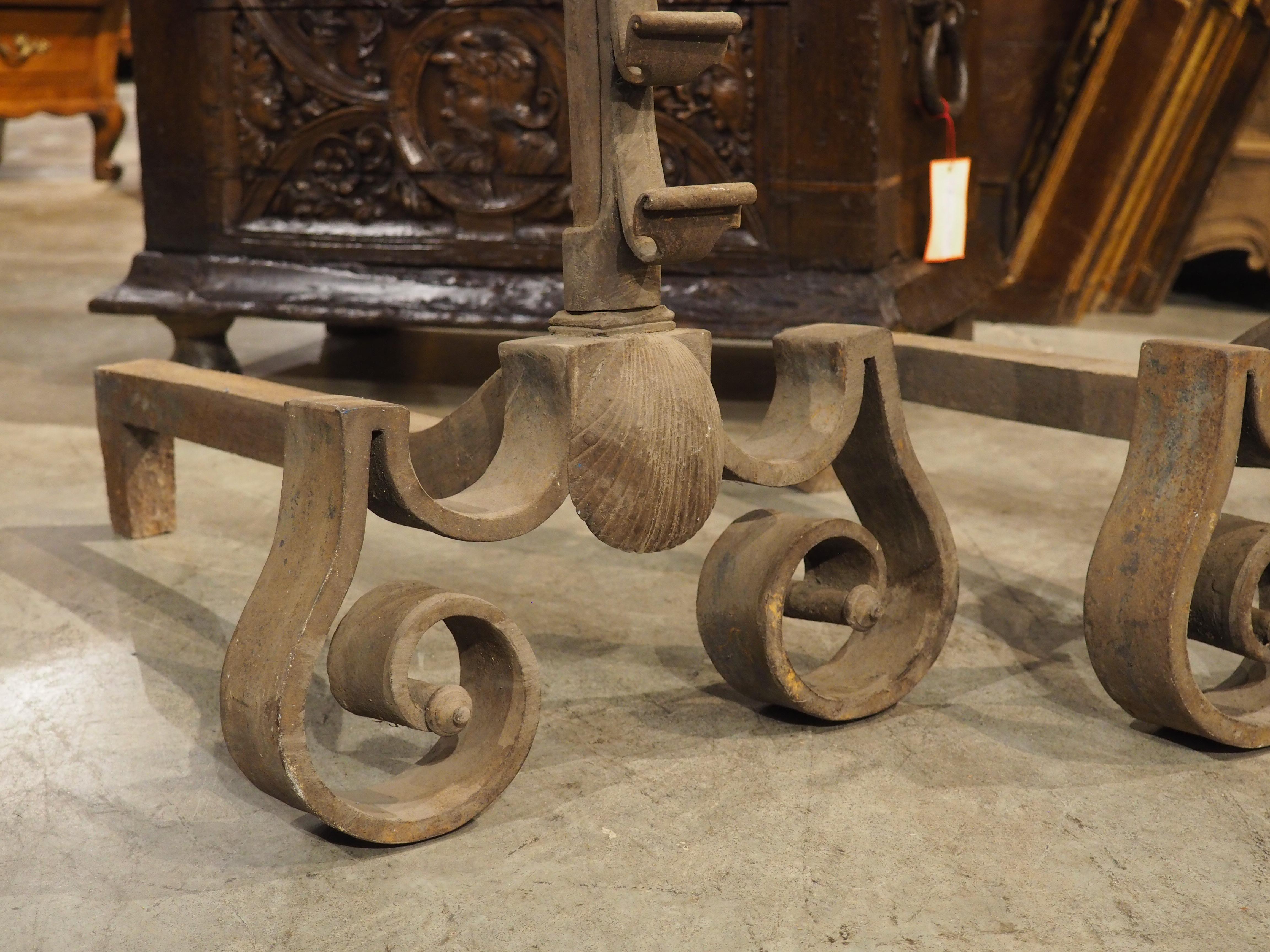 Pair of 18th Century Thickly Wrought Iron Chenets from France For Sale 2