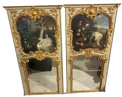 Pair of 18th Century Trumeau Mirrors with a Painted Pastoral Scenes