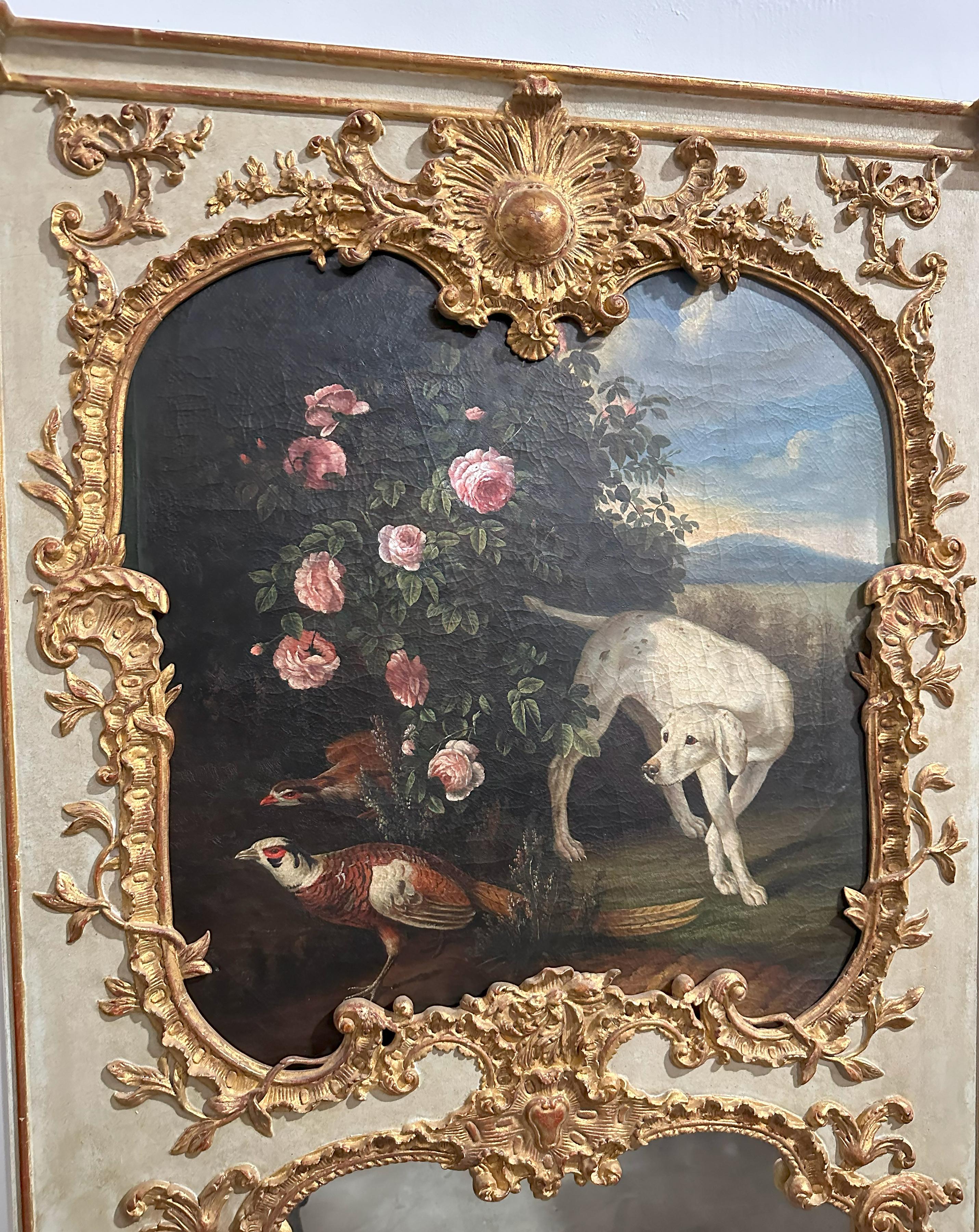 Paire de miroirs Trumeau du 18ème siècle avec des scènes pastorales peintes Bon état - En vente à Dallas, TX
