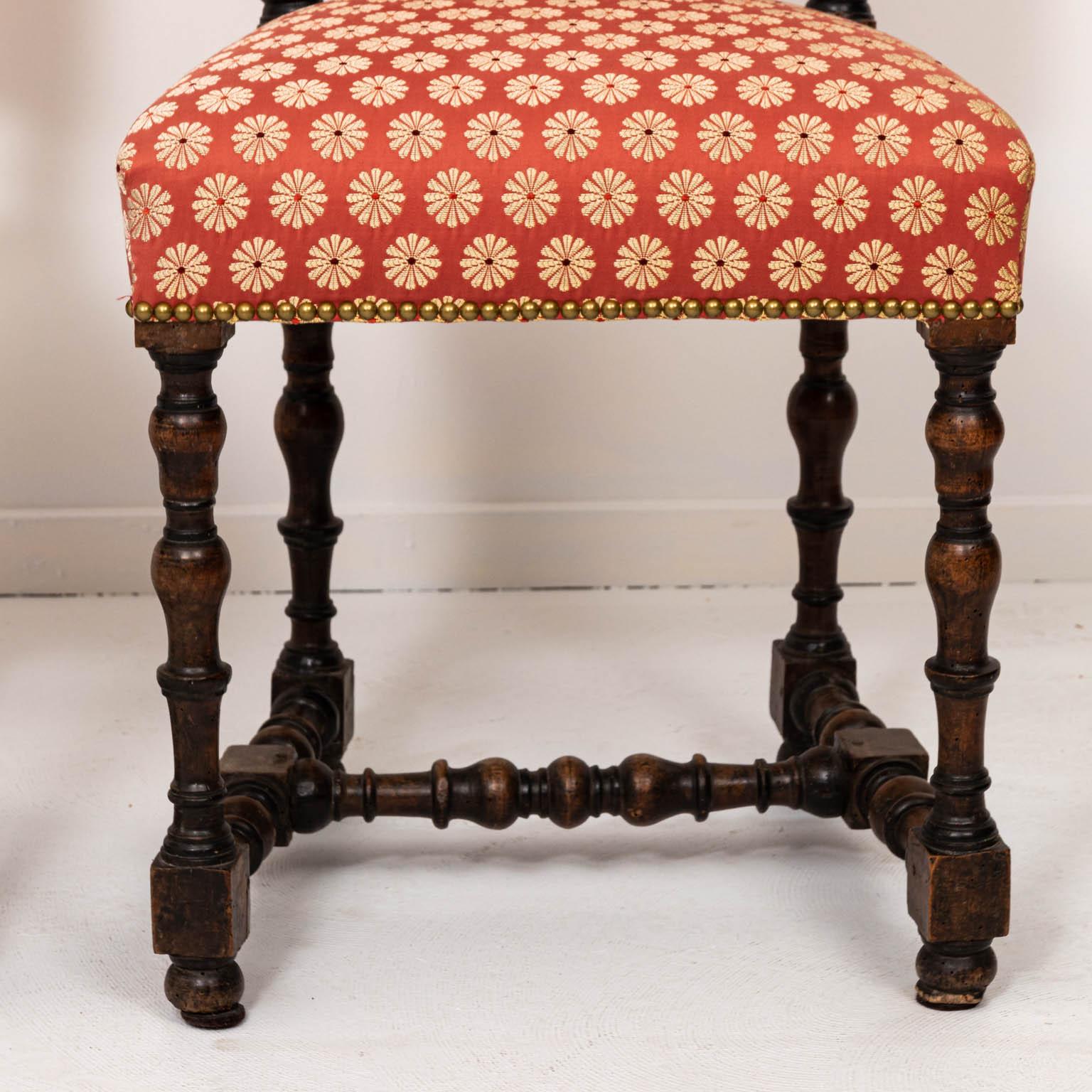 18th Century and Earlier Pair of 18th Century Upholstered Side Chairs with Ebony Base