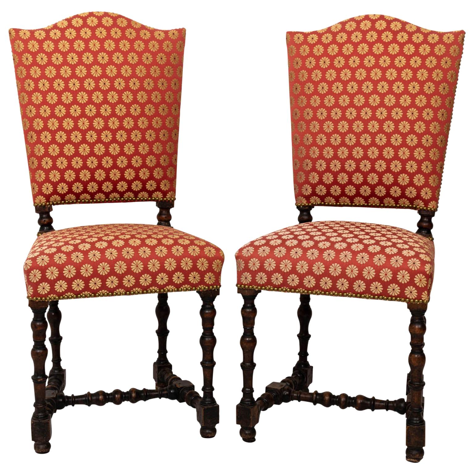 Pair of 18th Century Upholstered Side Chairs with Ebony Base