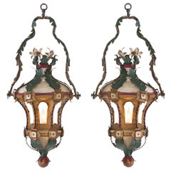Pair of 18th Century Venetian Painted and Gilt Tole Lanterns
