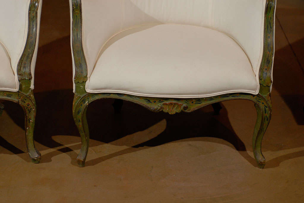 Rococo Pair of 18th Century Venetian Painted Bergere Chairs
