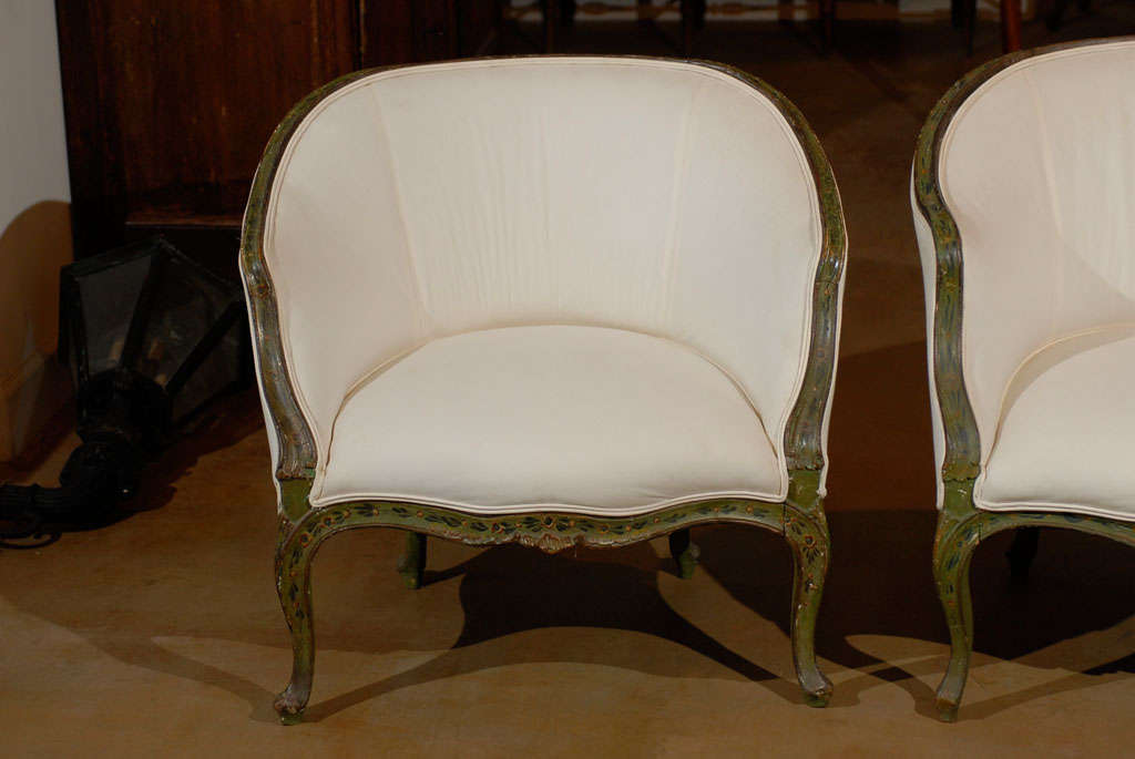 Italian Pair of 18th Century Venetian Painted Bergere Chairs