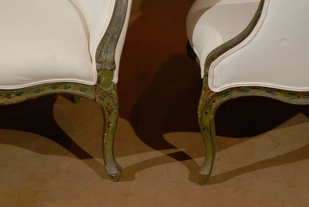Wood Pair of 18th Century Venetian Painted Bergere Chairs