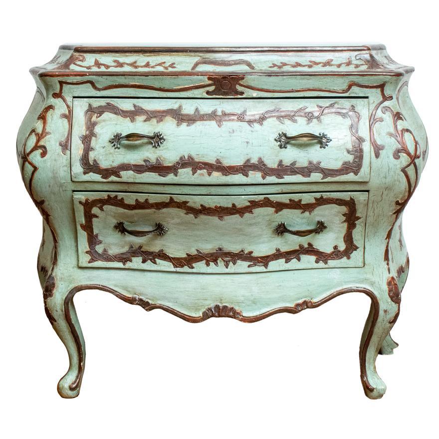 Gilt Pair of 18th Century Venetian Painted Commodes For Sale