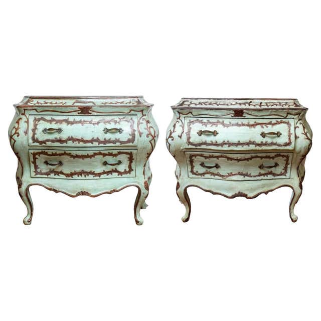 Vintage Baroque Rococo Chest of Drawers Bombe Pair For Sale at 1stDibs