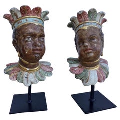 Pair of 18th Century Venetian Rococo Polychromed Nubian Heads
