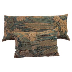 Pair of 18th Century Verdure Tapestry Fragment Cushions