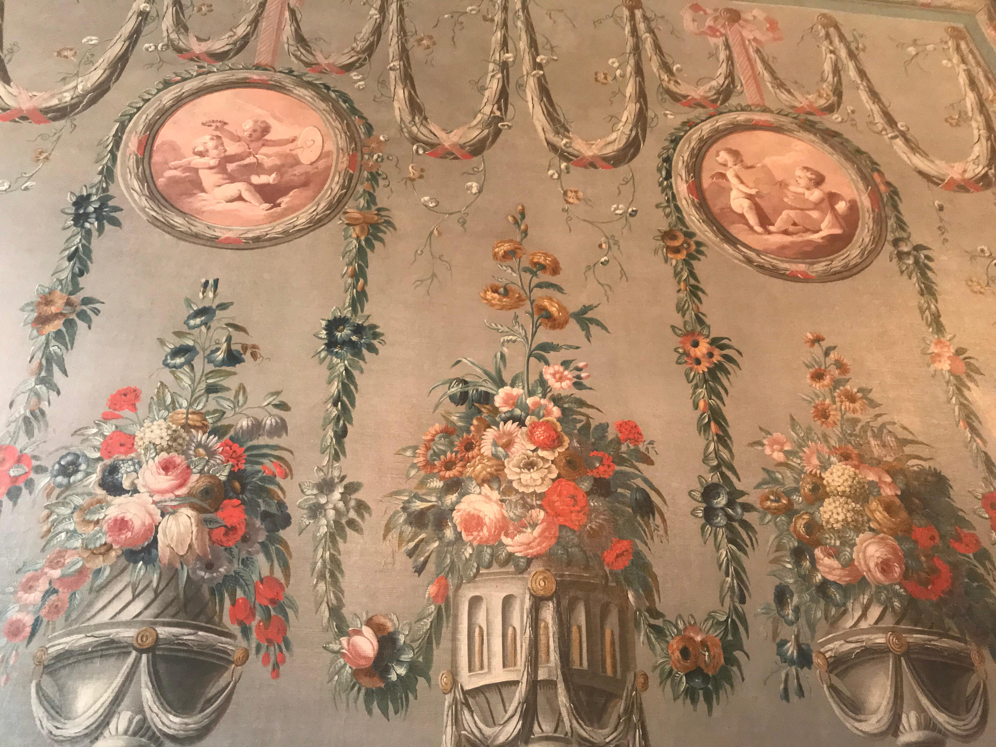 Pareja de óleos sobre lienzo muy grandes del siglo XVIII enmarcados Montaje en pared Arte LA CA en venta 12