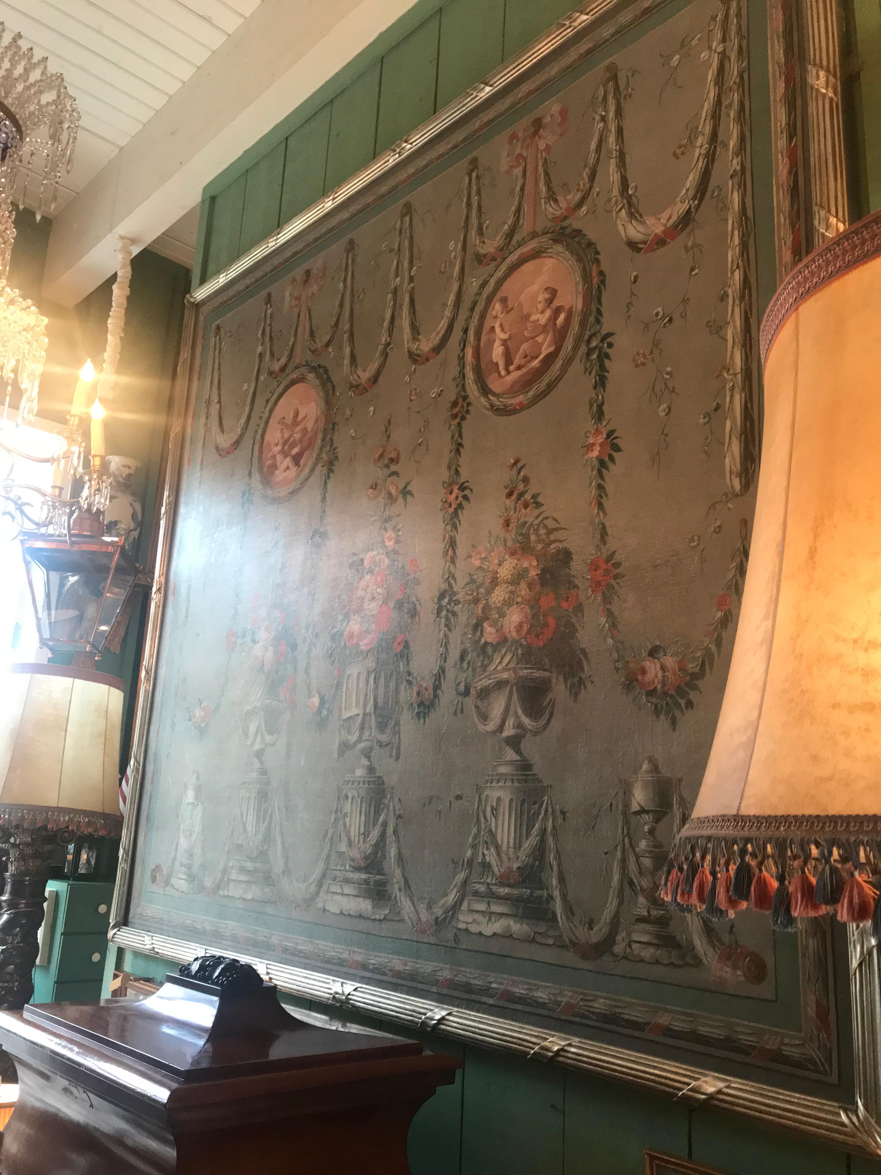 Pareja de óleos sobre lienzo muy grandes del siglo XVIII enmarcados Montaje en pared Arte LA CA en venta 14