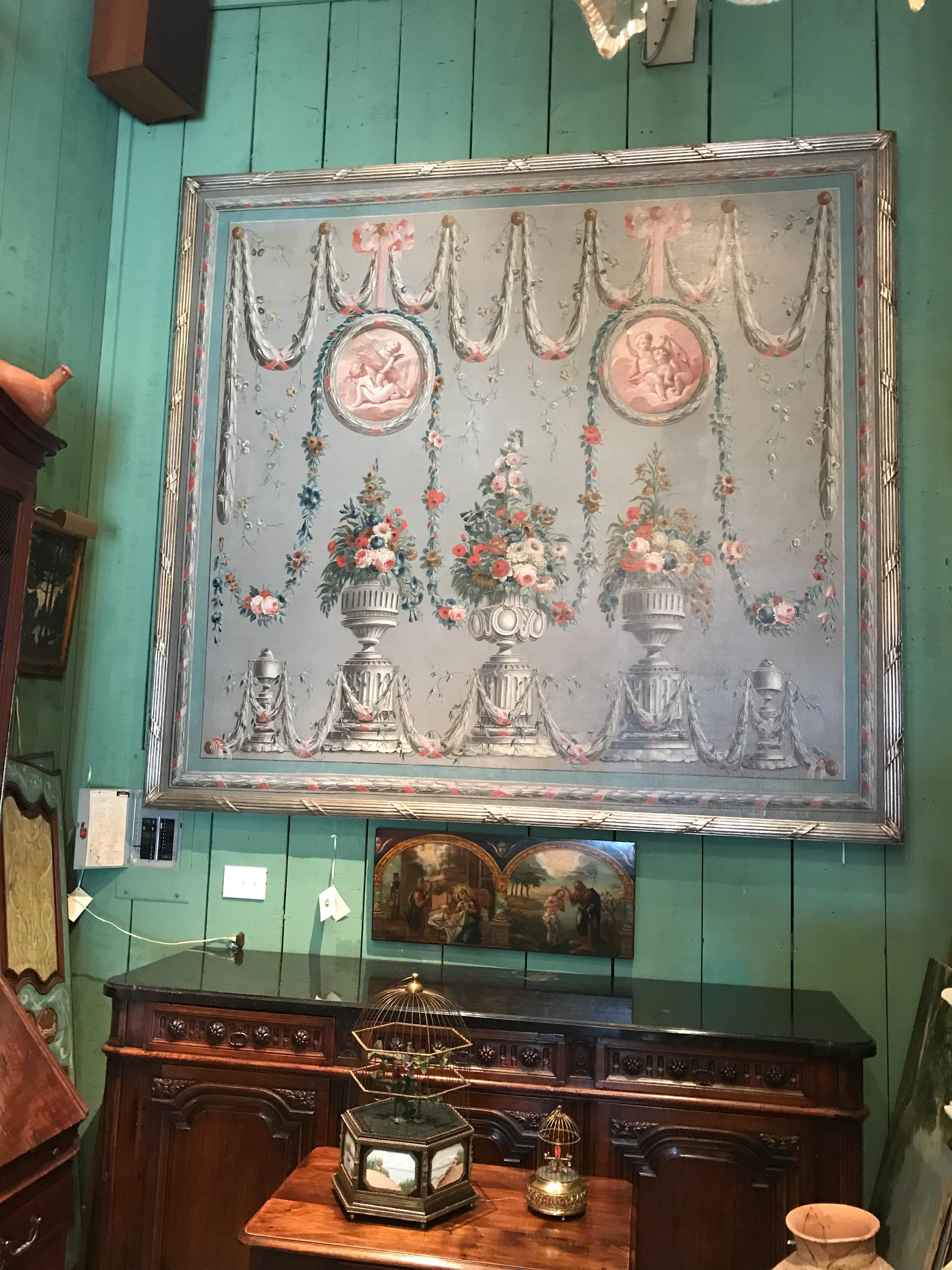 Pareja de óleos sobre lienzo muy grandes del siglo XVIII enmarcados Montaje en pared Arte LA CA en venta 1