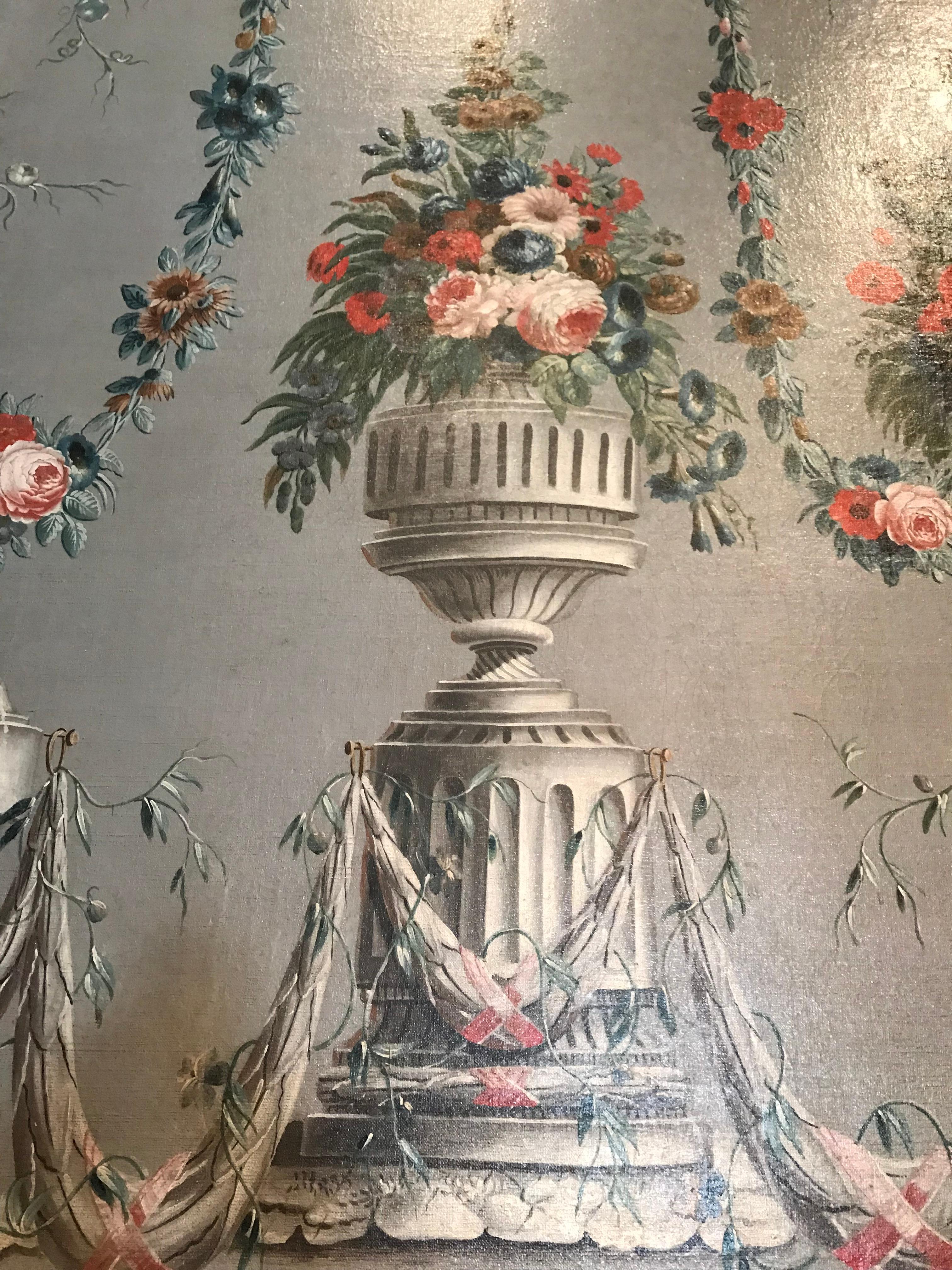 Pareja de óleos sobre lienzo muy grandes del siglo XVIII enmarcados Montaje en pared Arte LA CA en venta 2