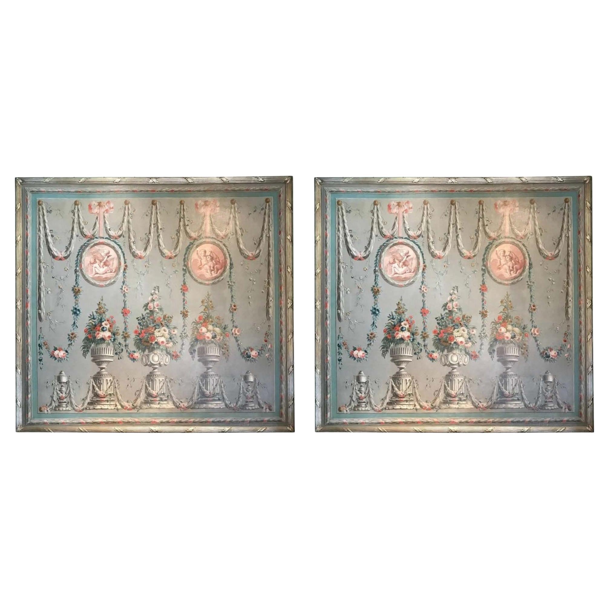 Pareja de óleos sobre lienzo muy grandes del siglo XVIII enmarcados Montaje en pared Arte LA CA en venta