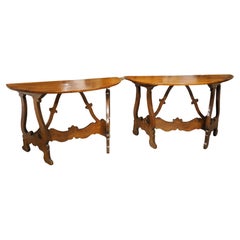 Used Pair of 18th Century Walnut Demi-Lune Consoles or Dining Table, Piedmont, Italy