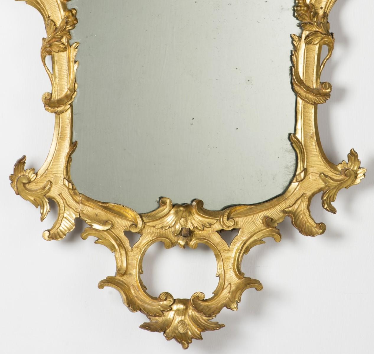 Carved Pair of 18th Century Walnut Louis XV Venetian Mirrors