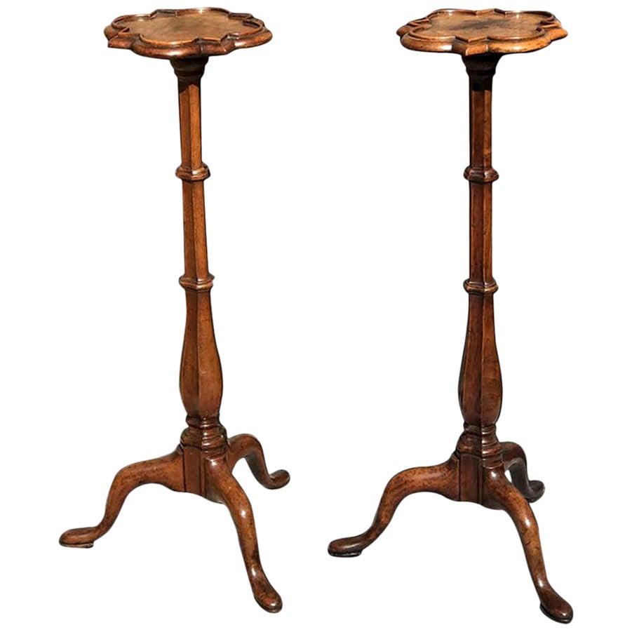 Pair of 18th Century Walnut Torchères Candlestands For Sale