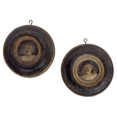 Pair of 18th century Wax "Damned Souls" Roundels