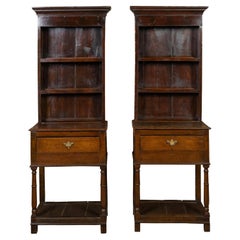 Antique Pair of 18th Century Welsh Cupboards with Open Shelves and Single Drawers