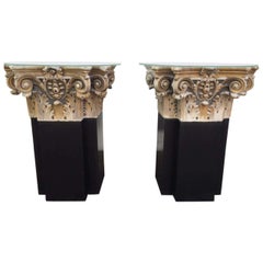 Pair of 18th Century White Marble and Gold Gilt Columns
