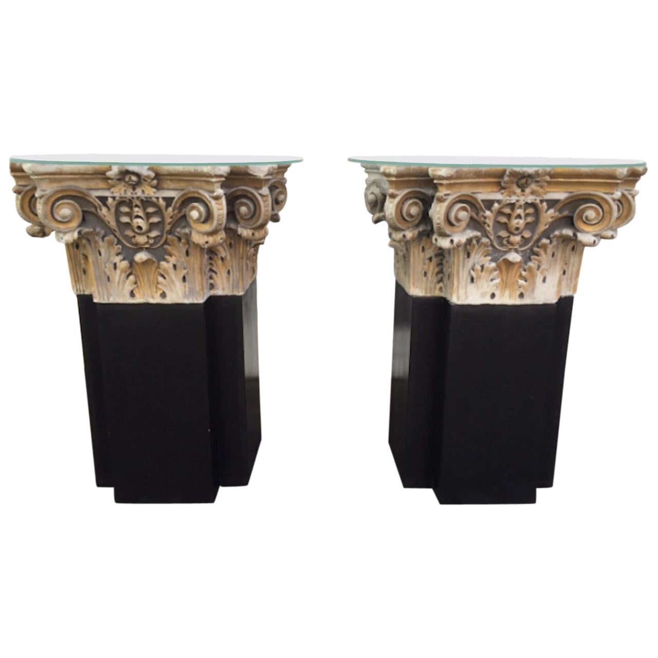 Pair of 18th Century White Marble and Gold Gilt Columns For Sale