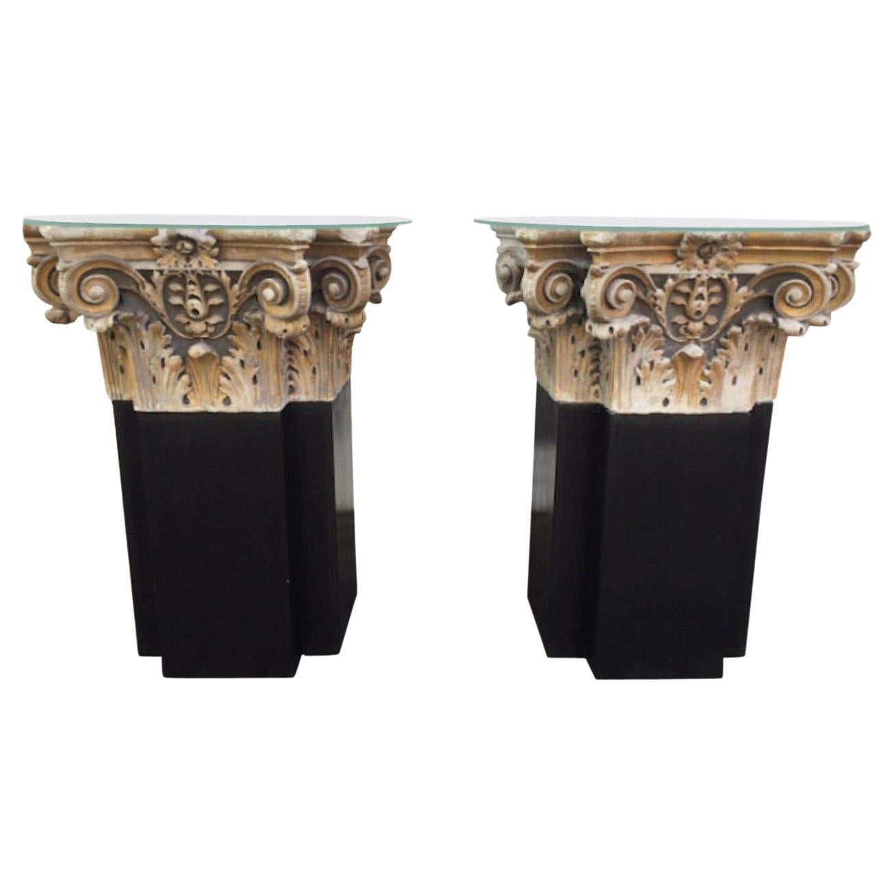 Pair of 18th Century White Marble and Gold Gilt Columns For Sale