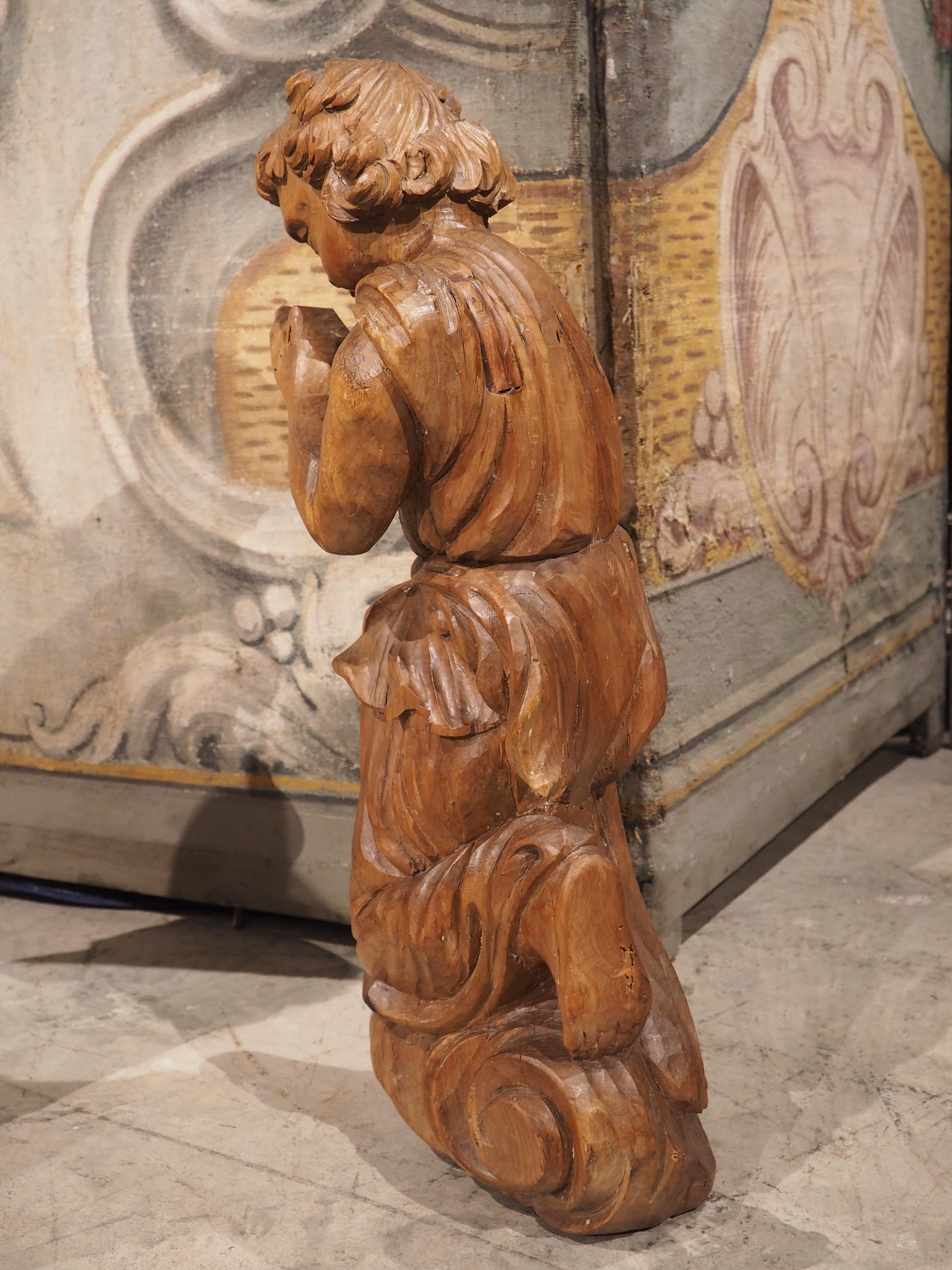 Pair of 18th Century Wood Carved Kneeling Angels from France 5