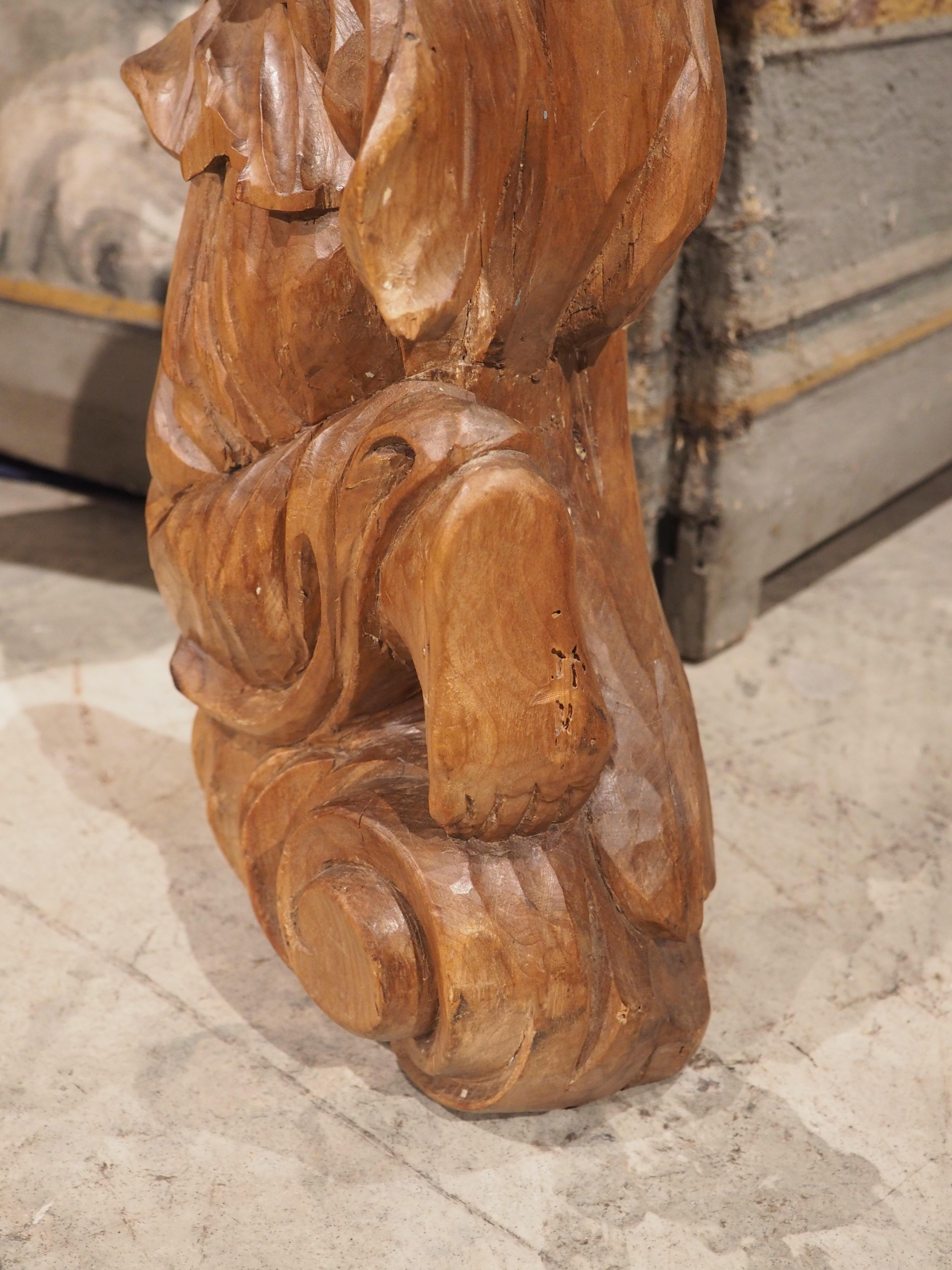 Pair of 18th Century Wood Carved Kneeling Angels from France 6