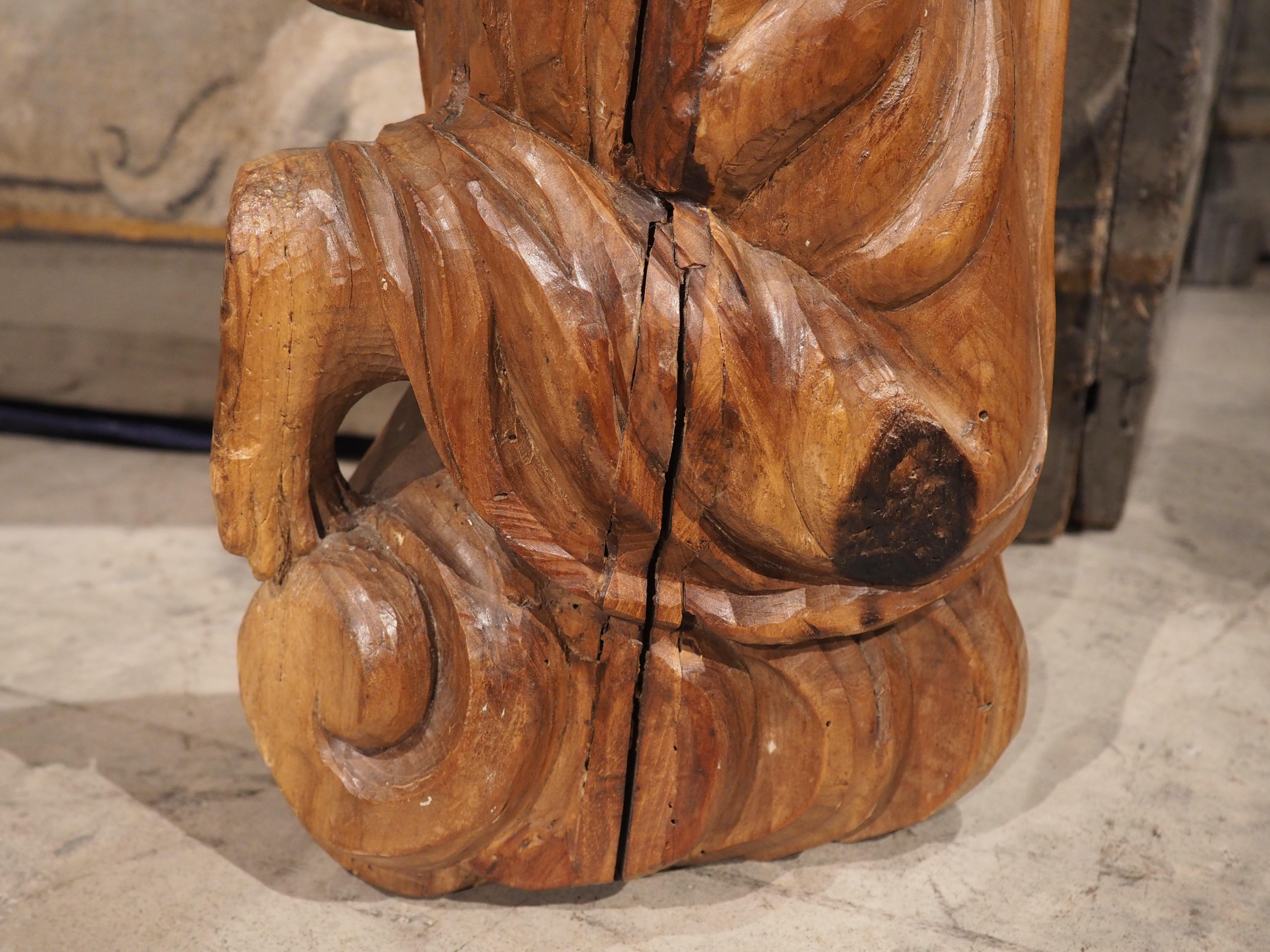 Pair of 18th Century Wood Carved Kneeling Angels from France 10