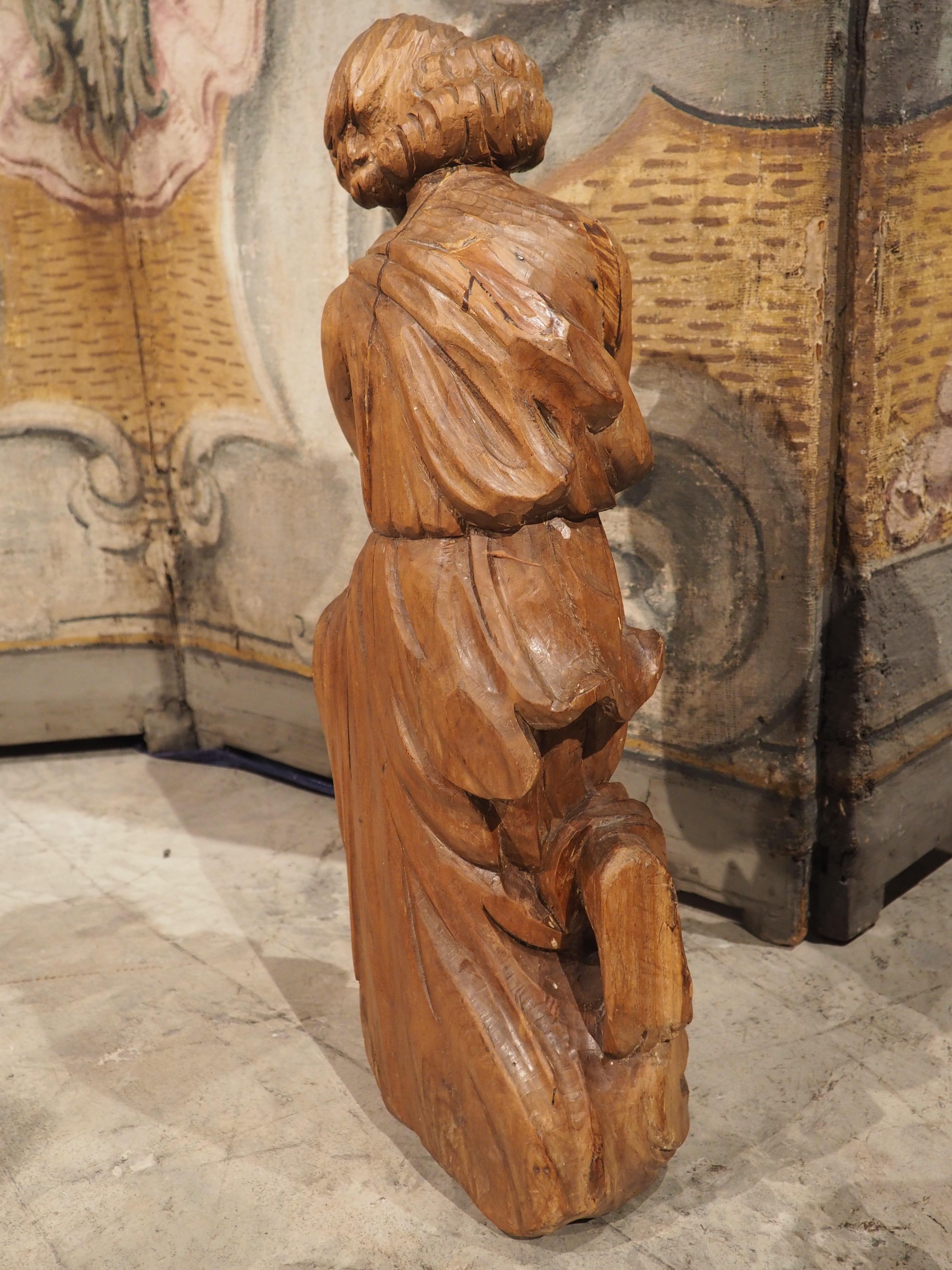 Pair of 18th Century Wood Carved Kneeling Angels from France 13