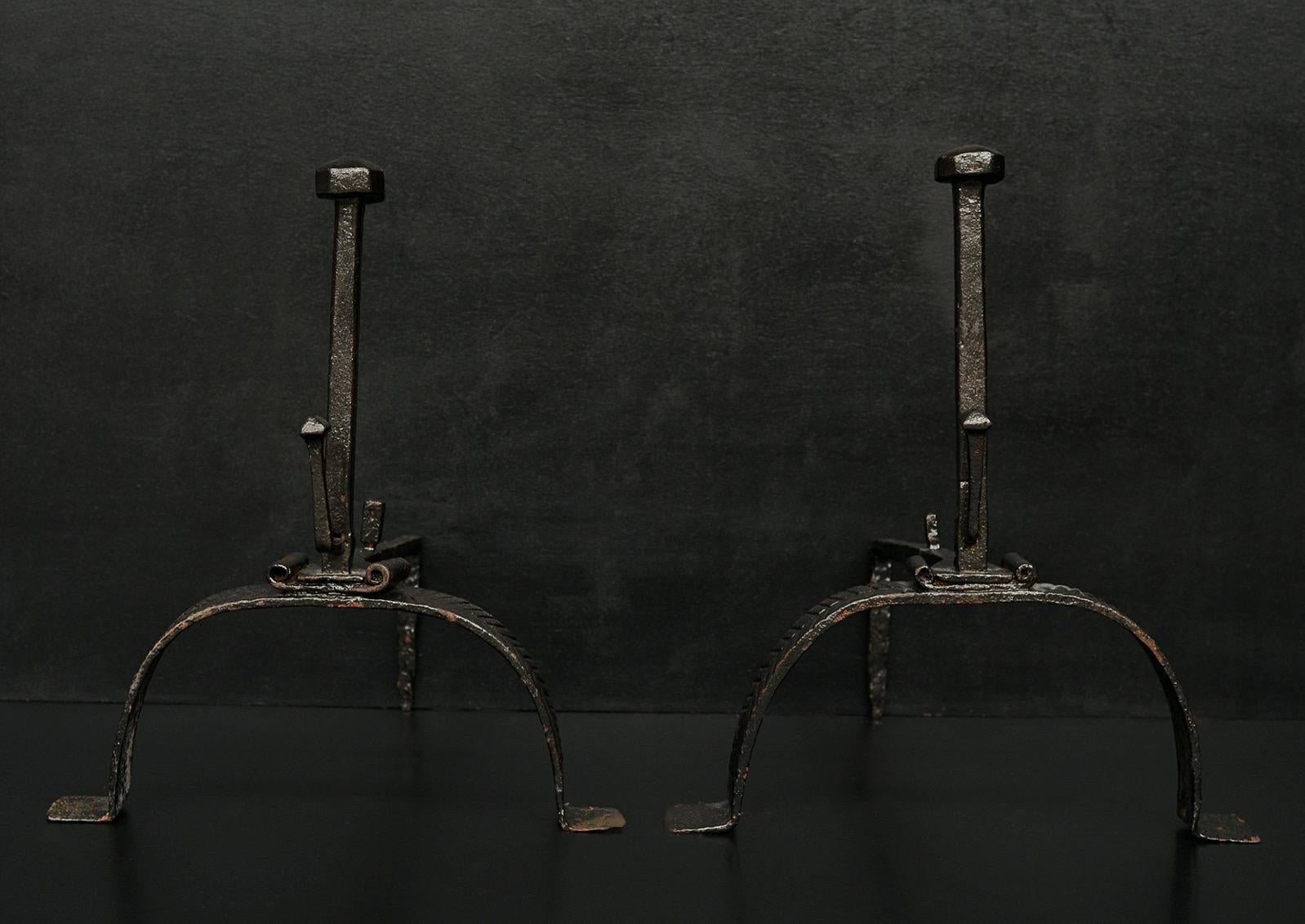 Georgian Pair of 18th Century Wrought Iron Firedogs For Sale