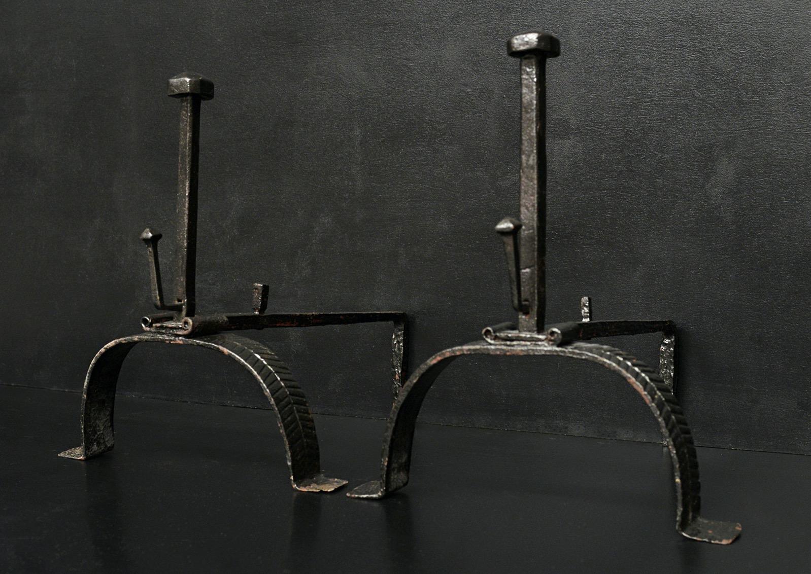 English Pair of 18th Century Wrought Iron Firedogs For Sale