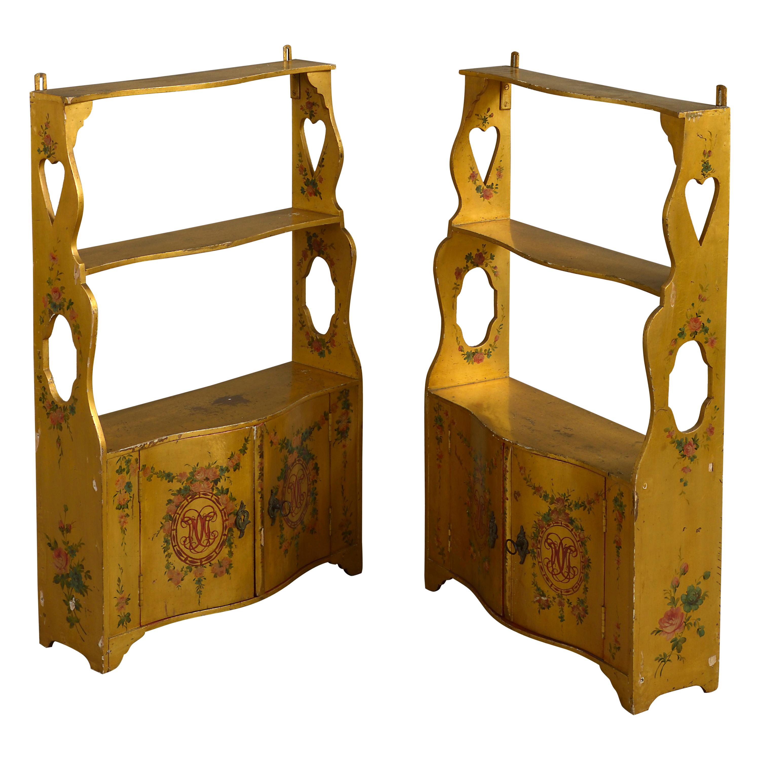 Pair of 18th Century Yellow Painted Hanging Shelves