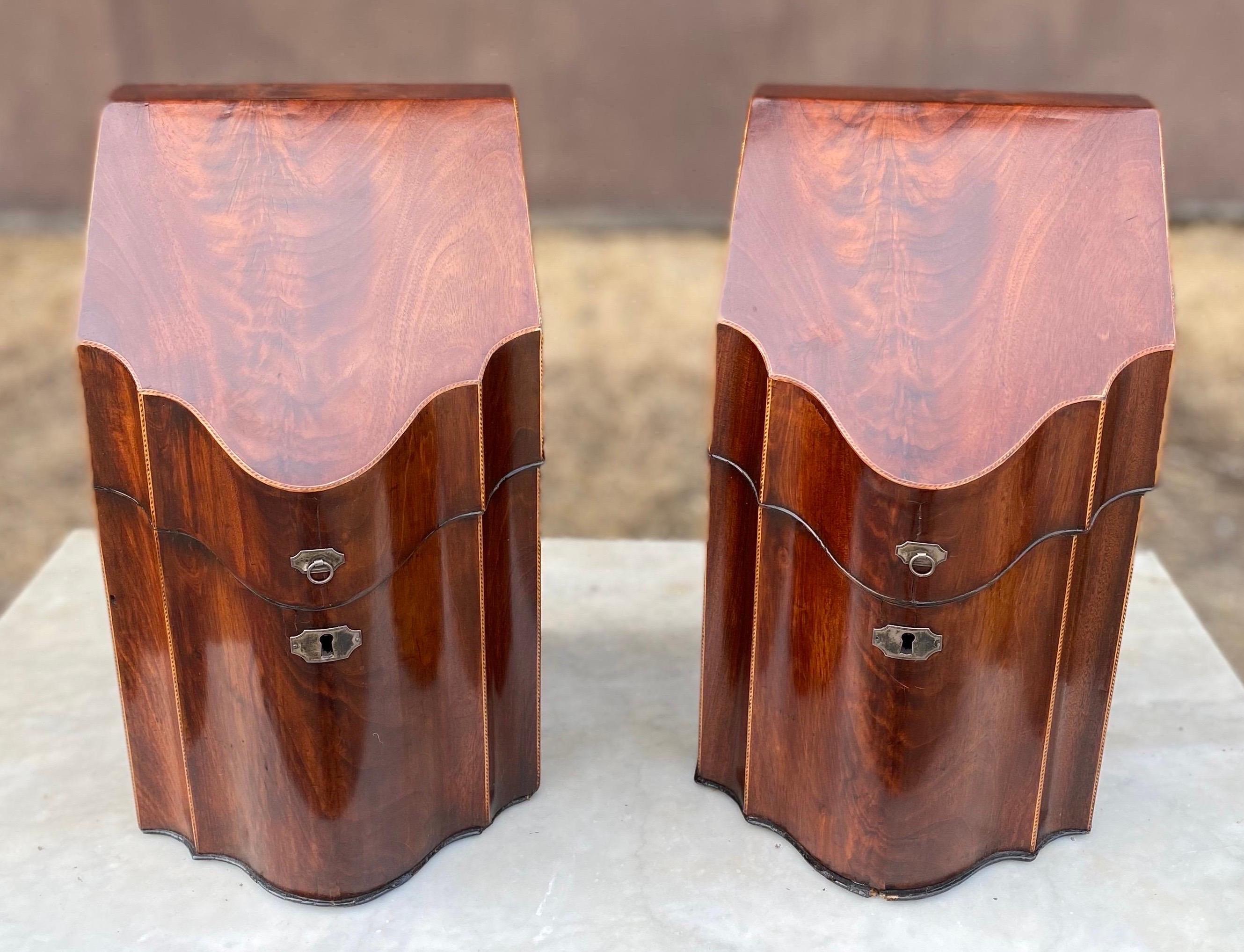 Pair of 18th-Early 19th Century Georgian Inlaid Mahogany Knife Boxes For Sale 5