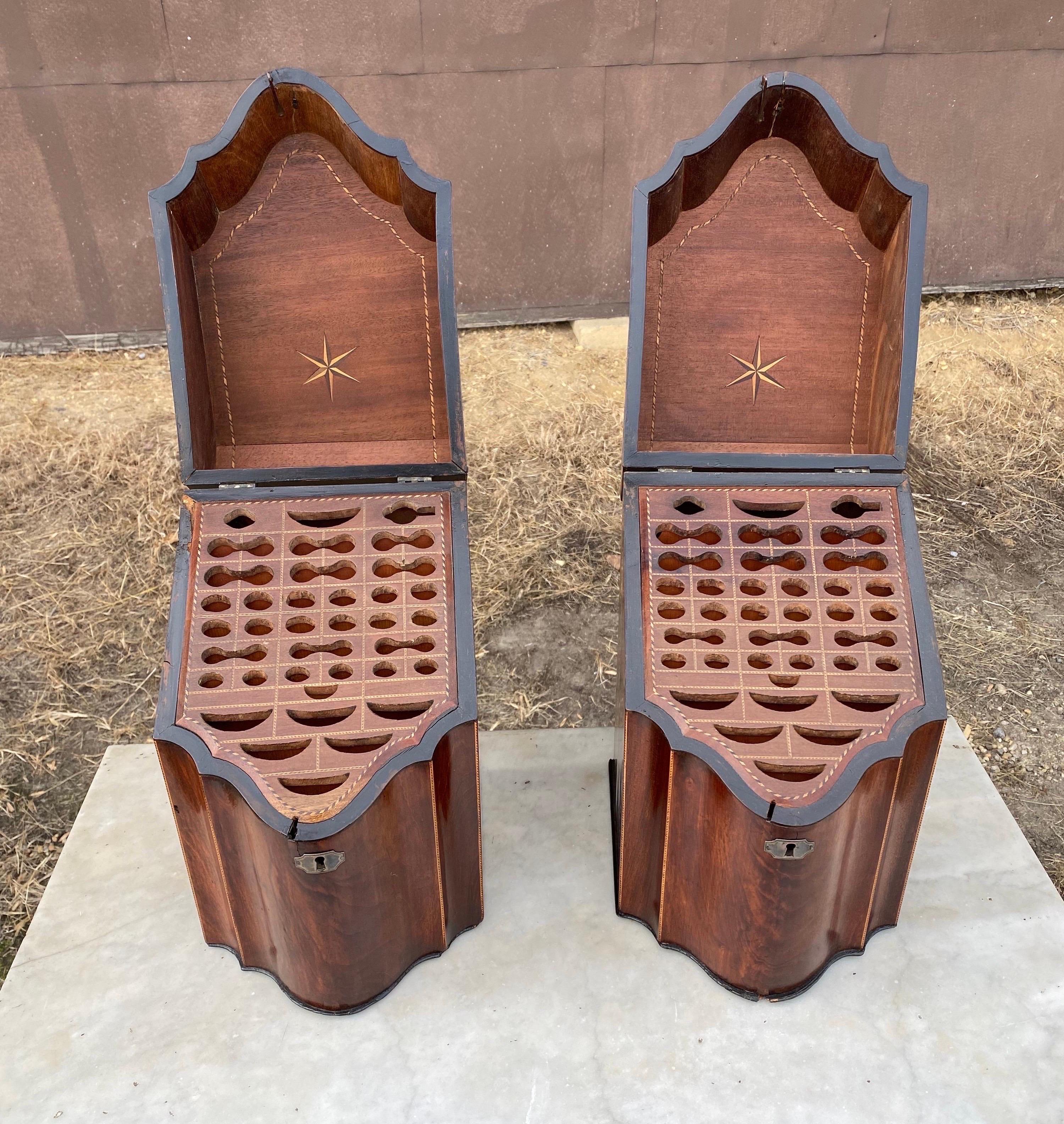 Pair of 18th-Early 19th Century Georgian Inlaid Mahogany Knife Boxes For Sale 1
