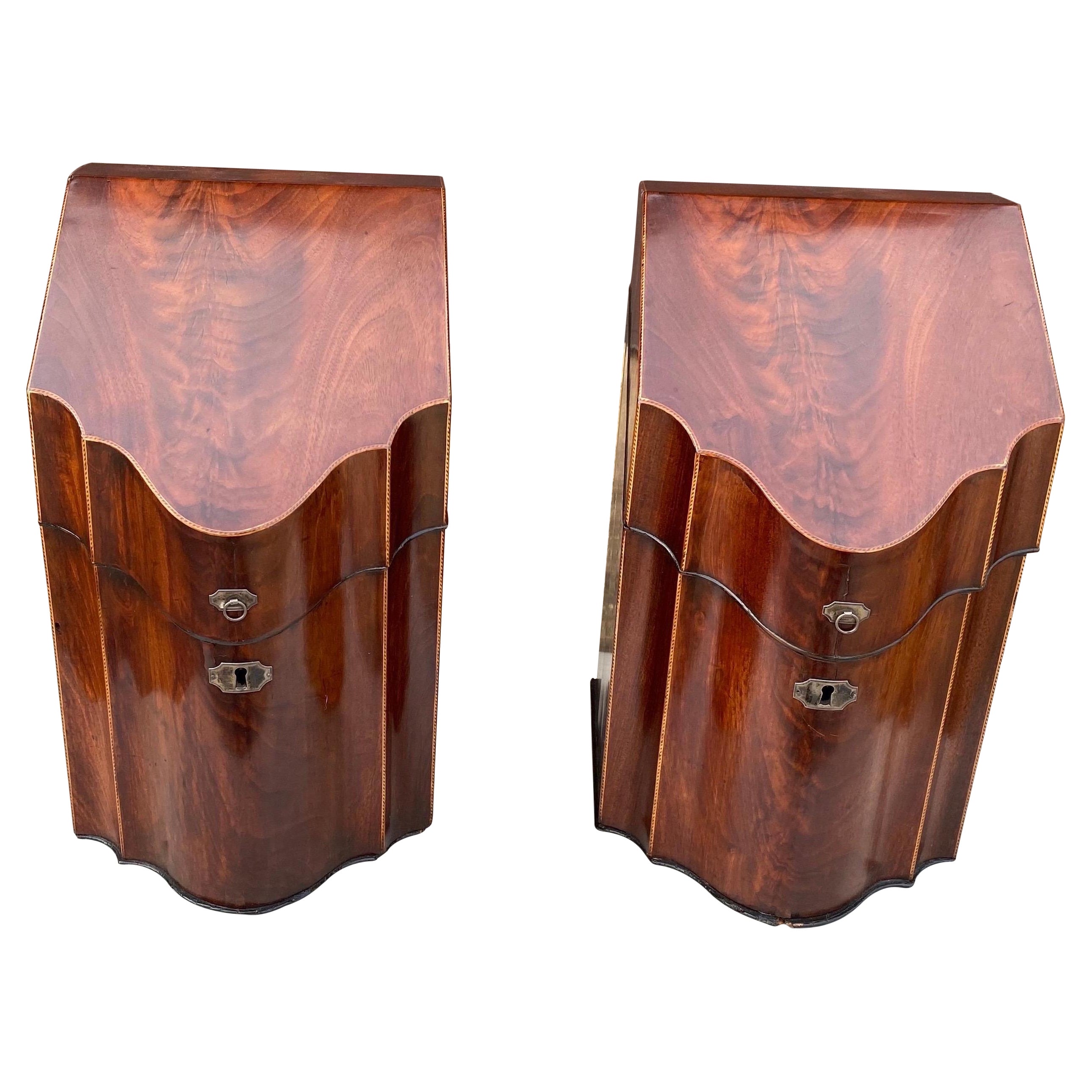 Pair of 18th-Early 19th Century Georgian Inlaid Mahogany Knife Boxes For Sale