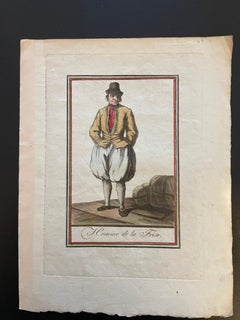 Pair of 18th French Hand Colored Engravings of a Frisian Man, Woman and Child