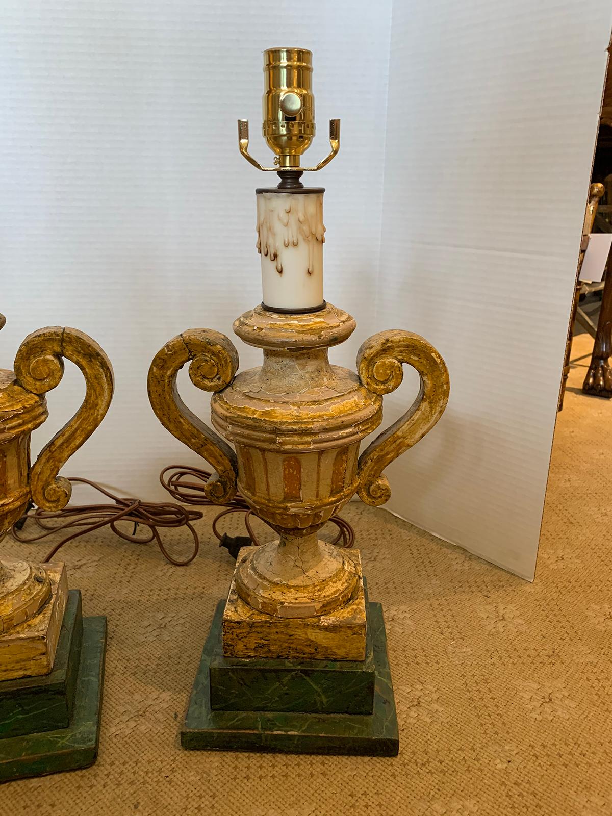 Pair of 18th-19th Century Italian Painted Urns as Lamps In Good Condition For Sale In Atlanta, GA