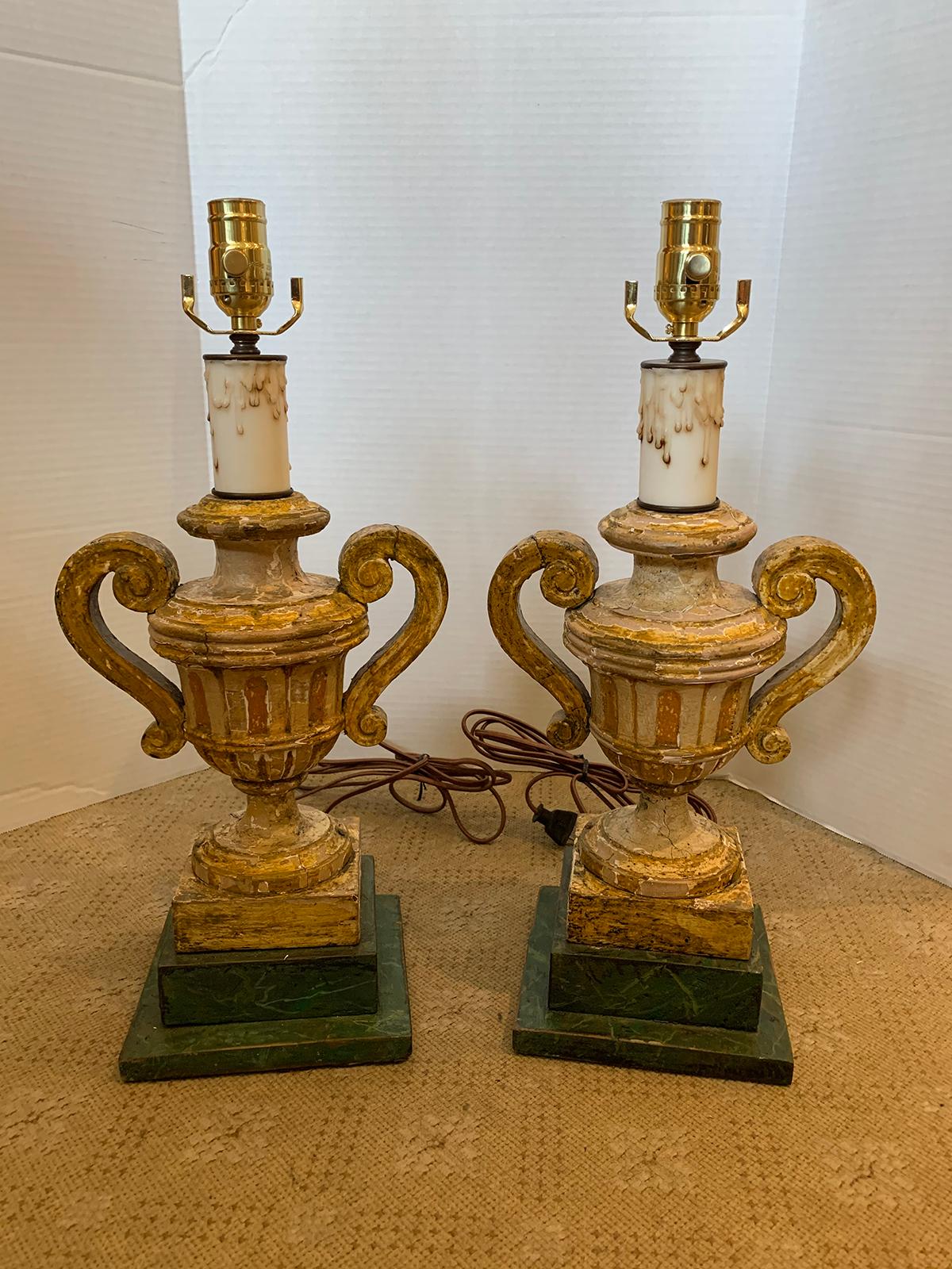 Pair of 18th-19th century Italian painted urns as lamps
New wiring.