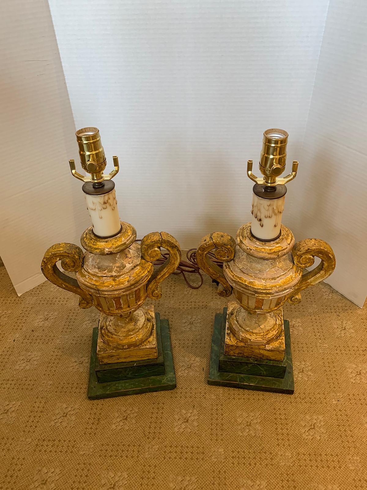 Pair of 18th-19th Century Italian Painted Urns as Lamps For Sale 10