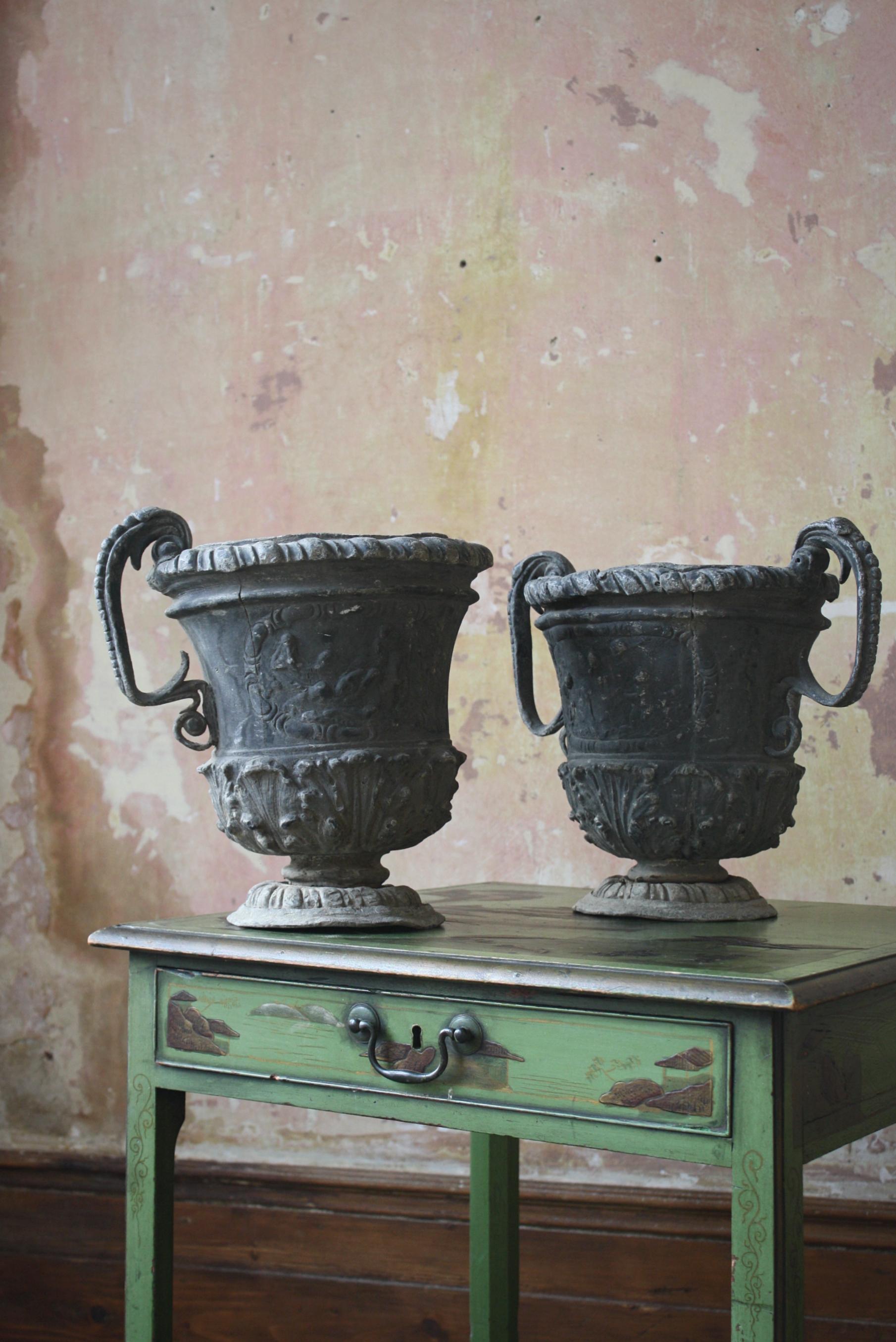 Pair of 18th Style English Country House Lead Urns Planters  5