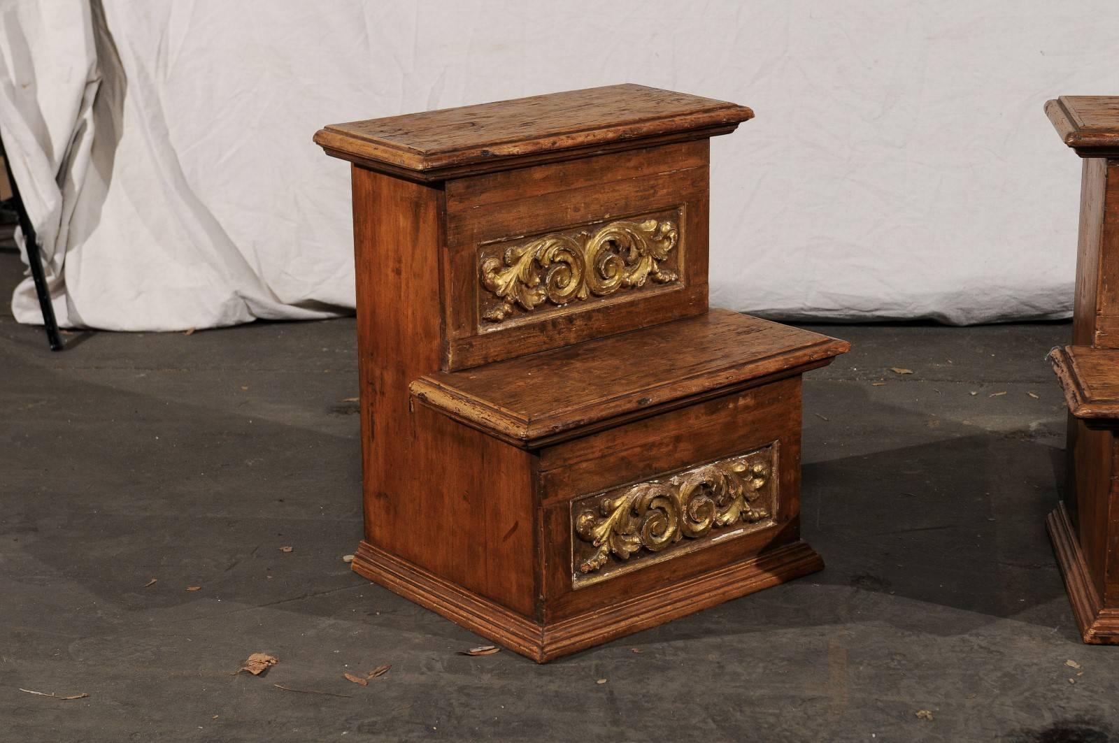 Pair of 18th-19th Century Italian Step Tables with Gilt and Old Elements In Good Condition In Atlanta, GA