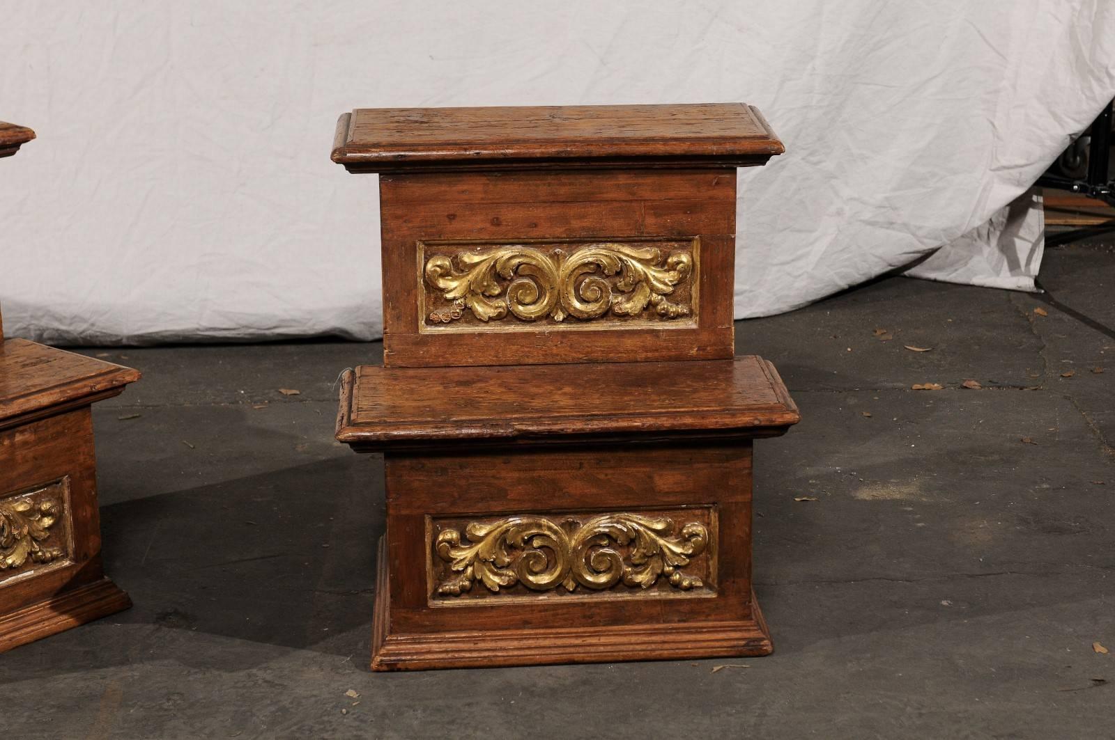 18th Century Pair of 18th-19th Century Italian Step Tables with Gilt and Old Elements