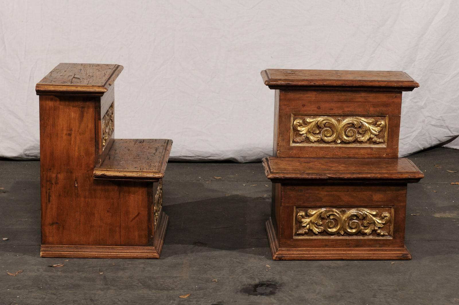 Wood Pair of 18th-19th Century Italian Step Tables with Gilt and Old Elements