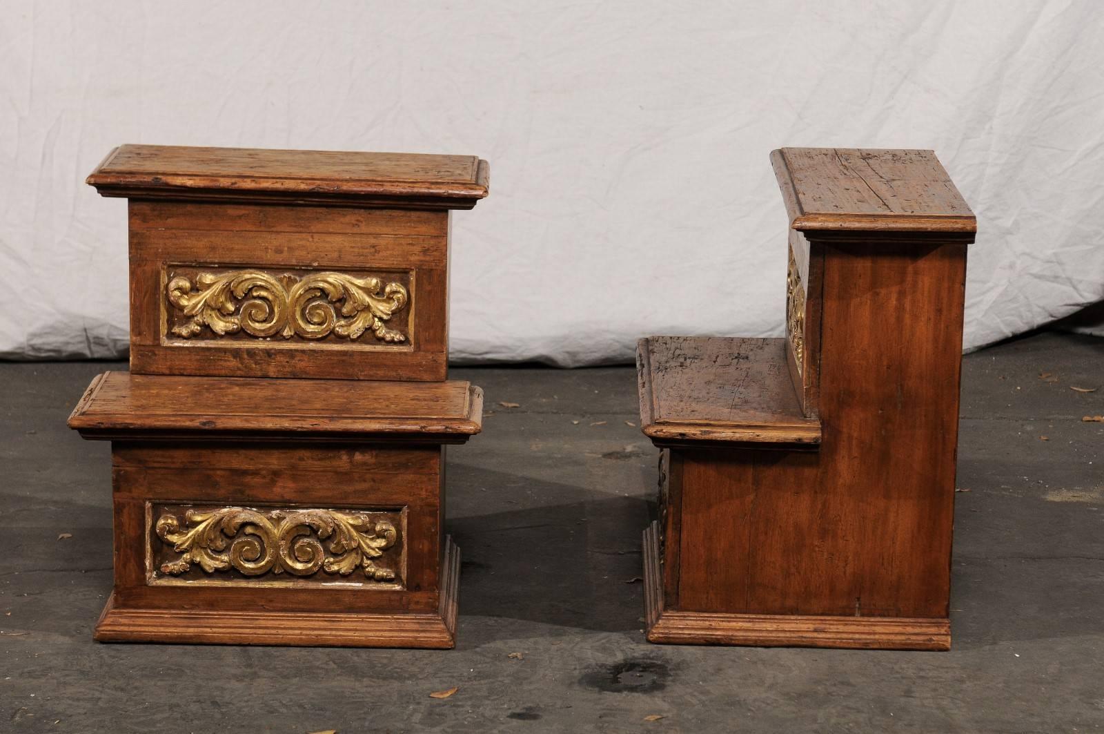 Pair of 18th-19th Century Italian Step Tables with Gilt and Old Elements 4