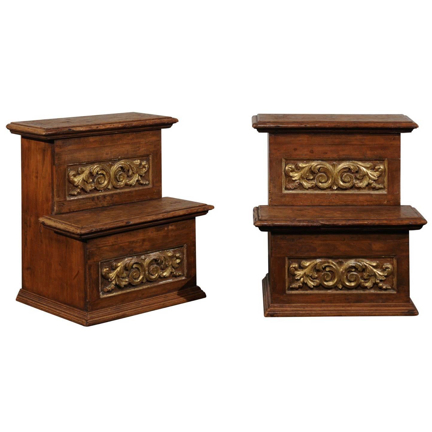 Pair of 18th-19th Century Italian Step Tables with Gilt and Old Elements